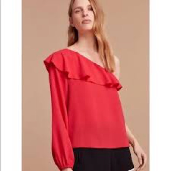 WILFRED ARITZIA One Sleeve Asymmetrical Ruffled Top - Picture 1 of 5